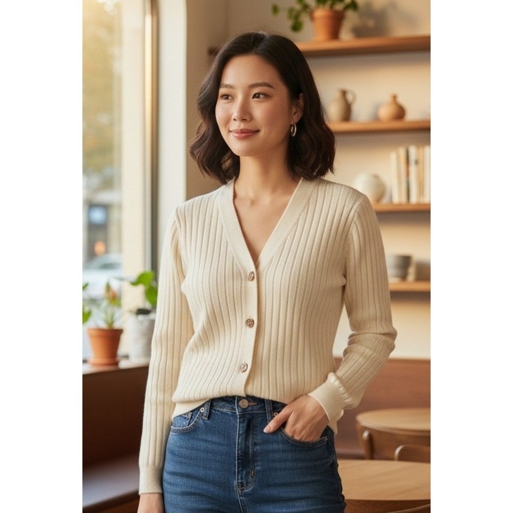 Pierre Cardin Wool Blend Cardigan Sweater Women's Small Button Up V-Neck Travel